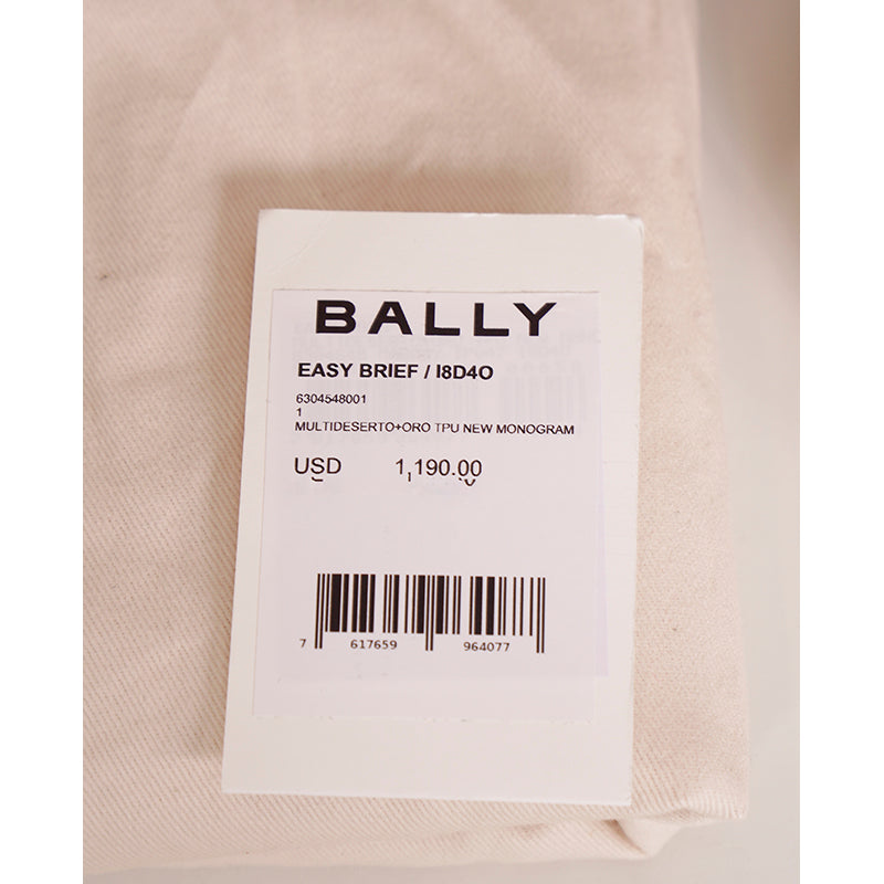 NEW $1,190 BALLY Camel Coated Canvas & Leather PENNANT Monogram Briefcase BAG