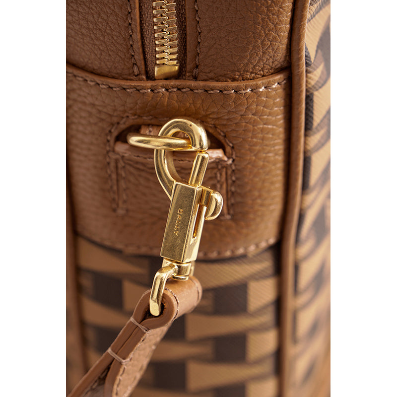 NEW $1,190 BALLY Camel Coated Canvas & Leather PENNANT Monogram Briefcase BAG
