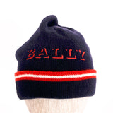 NEW $230 BALLY Dark Blue WOOL & CASHMERE Knit Logo Beanie Cap Unisex HAT