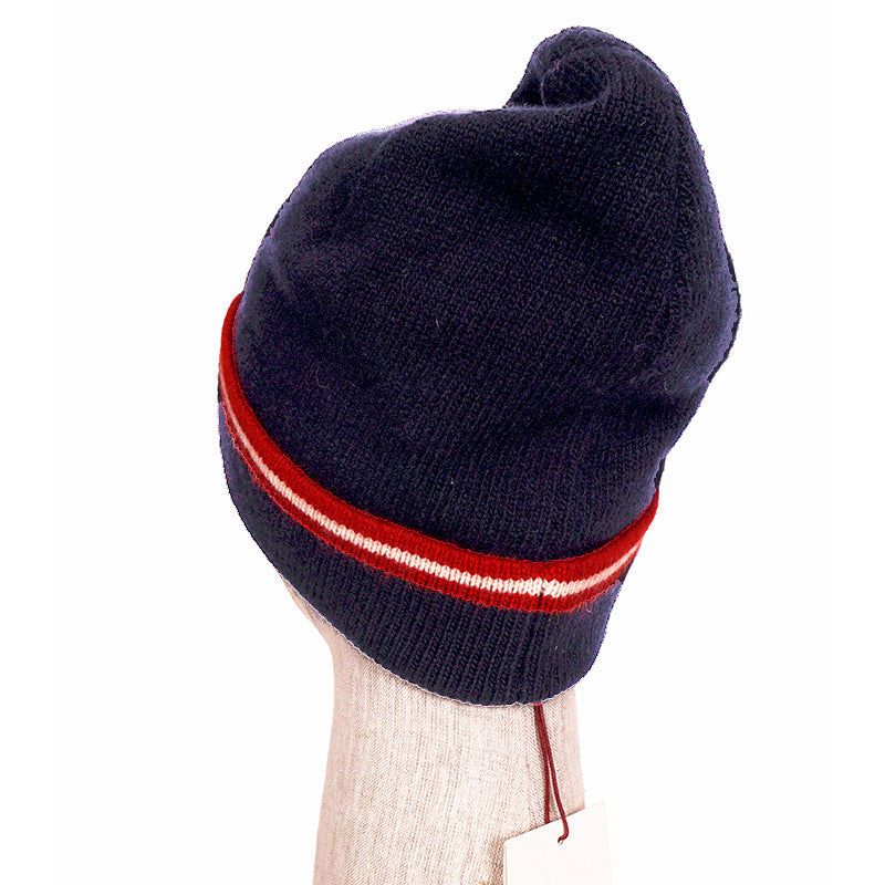 NEW $230 BALLY Dark Blue WOOL & CASHMERE Knit Logo Beanie Cap Unisex HAT