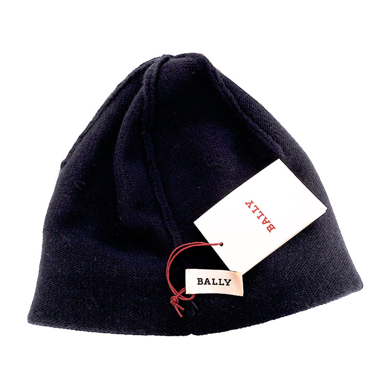 NEW $230 BALLY Dark Blue WOOL & CASHMERE Knit Logo Beanie Cap Unisex HAT