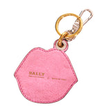 NEW $395 BALLY Pink Leather LIPS GOLD METAL BEE LOGO Bag Fob KEYRING Made ITALY