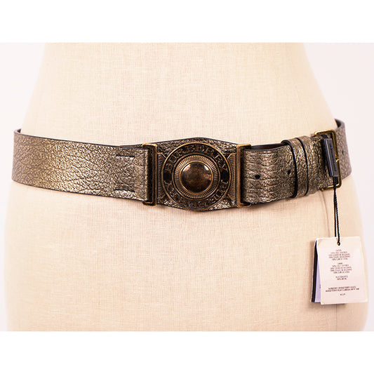 30/75 NEW $550 BURBERRY Gold Grainy Leather Icon LOGO MILITARY/ARMY CLASP BELT