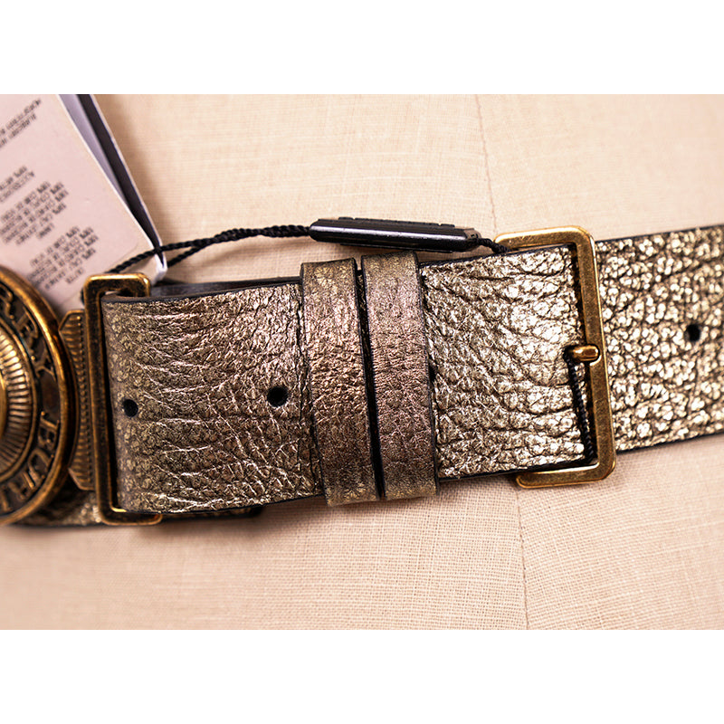 30/75 NEW $550 BURBERRY Gold Grainy Leather Icon LOGO MILITARY/ARMY CLASP BELT