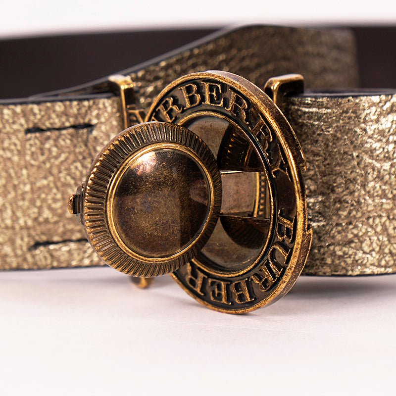 30/75 NEW $550 BURBERRY Gold Grainy Leather Icon LOGO MILITARY/ARMY CLASP BELT