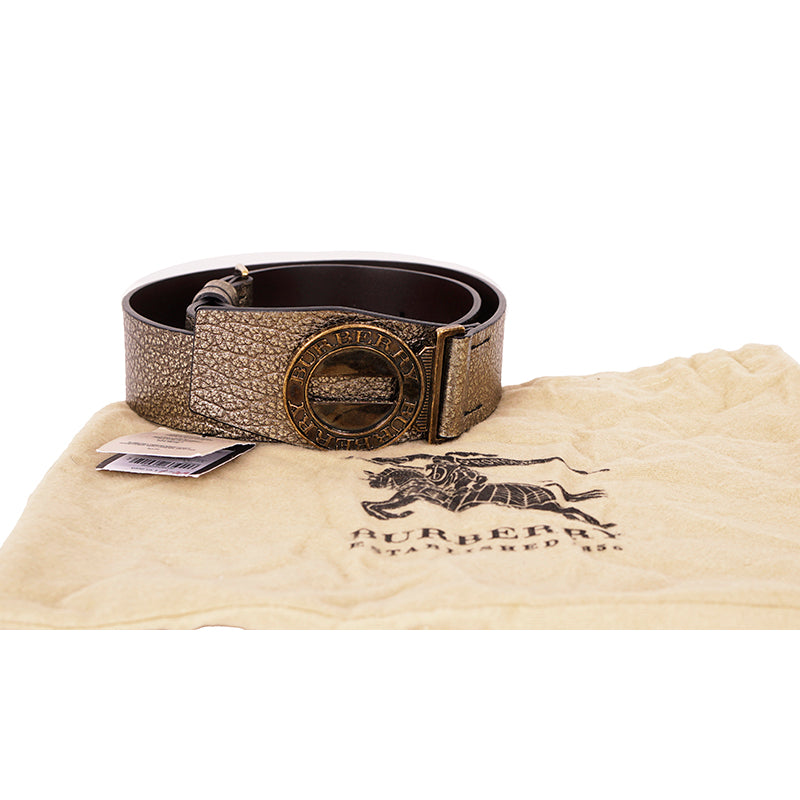 30/75 NEW $550 BURBERRY Gold Grainy Leather Icon LOGO MILITARY/ARMY CLASP BELT