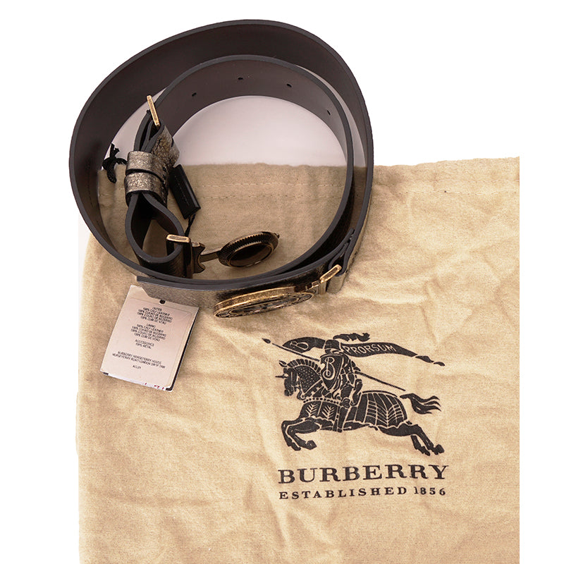 30/75 NEW $550 BURBERRY Gold Grainy Leather Icon LOGO MILITARY/ARMY CLASP BELT