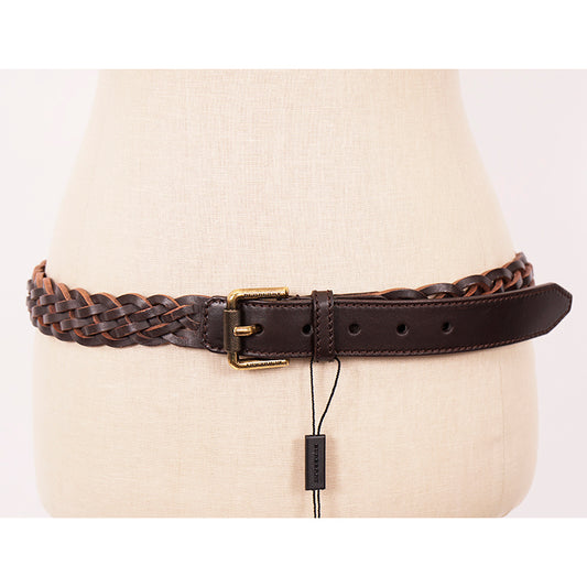 40/100 NEW $410 BURBERRY Brown BRAIDED LEATHER Brass Buckle Miurbank 30MM BELT L