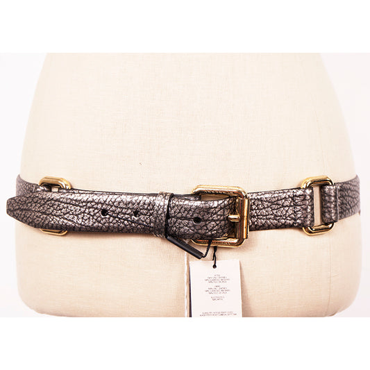 36/90 NEW $510 BURBERRY Woman's Silver Grainy Leather O Ring Acacia 30MM BELT