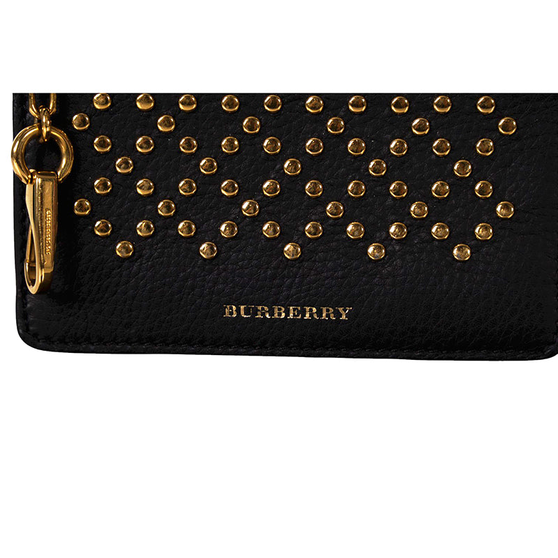 NEW $345 BURBERRY Black Leather GOLD STUDDED Zip Pouch WALLET CARD CASE NWOT