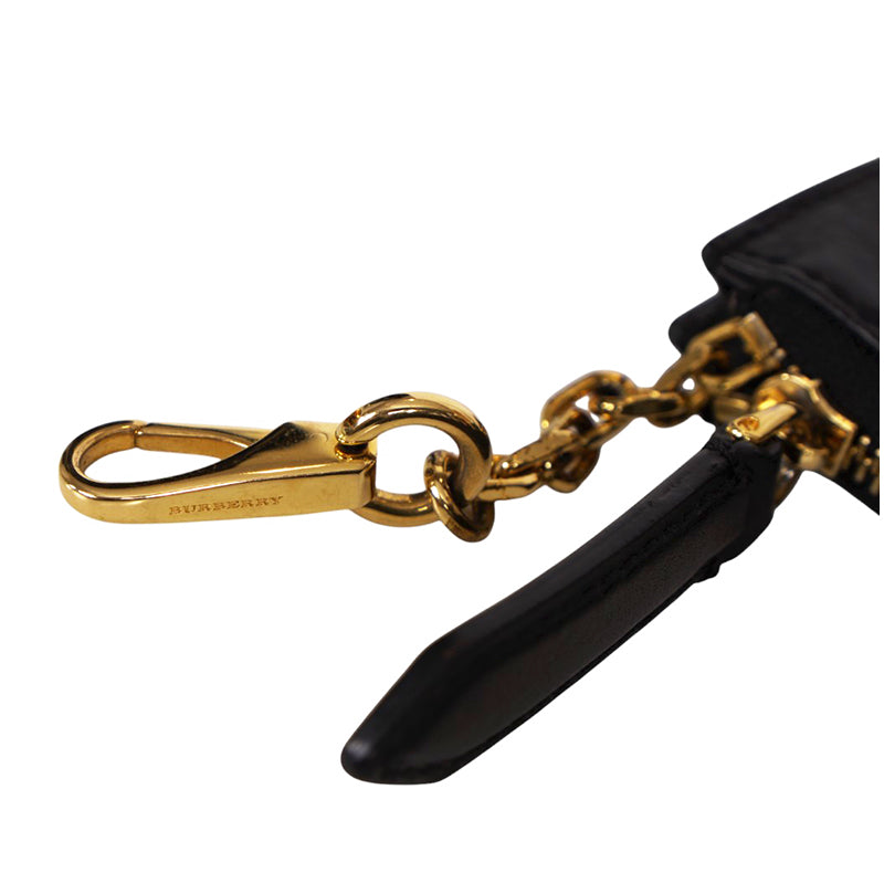 NEW $345 BURBERRY Black Leather GOLD STUDDED Zip Pouch WALLET CARD CASE NWOT