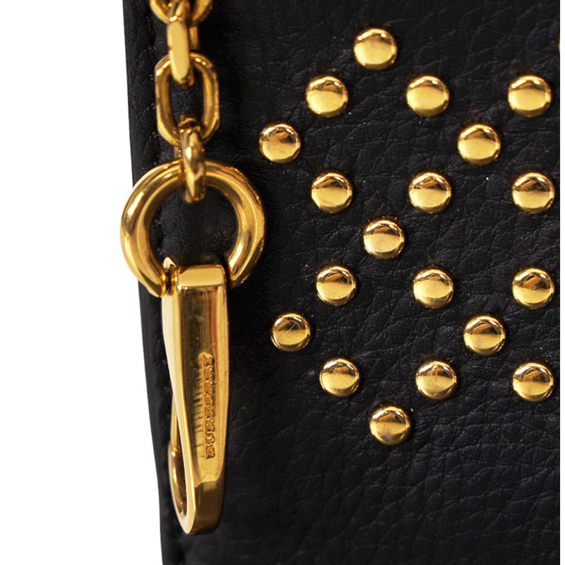 NEW $345 BURBERRY Black Leather GOLD STUDDED Zip Pouch WALLET CARD CASE NWOT