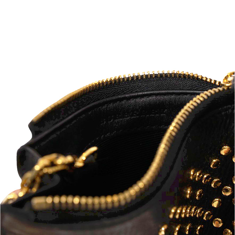 NEW $345 BURBERRY Black Leather GOLD STUDDED Zip Pouch WALLET CARD CASE NWOT