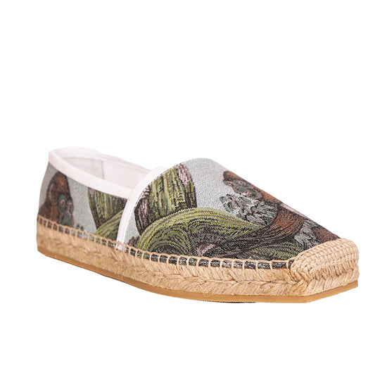 36.5 NEW $550 BURBERRY Woman's MONKEY JACQUARD Leather Trim ESPADRILLE FLATS 6.5