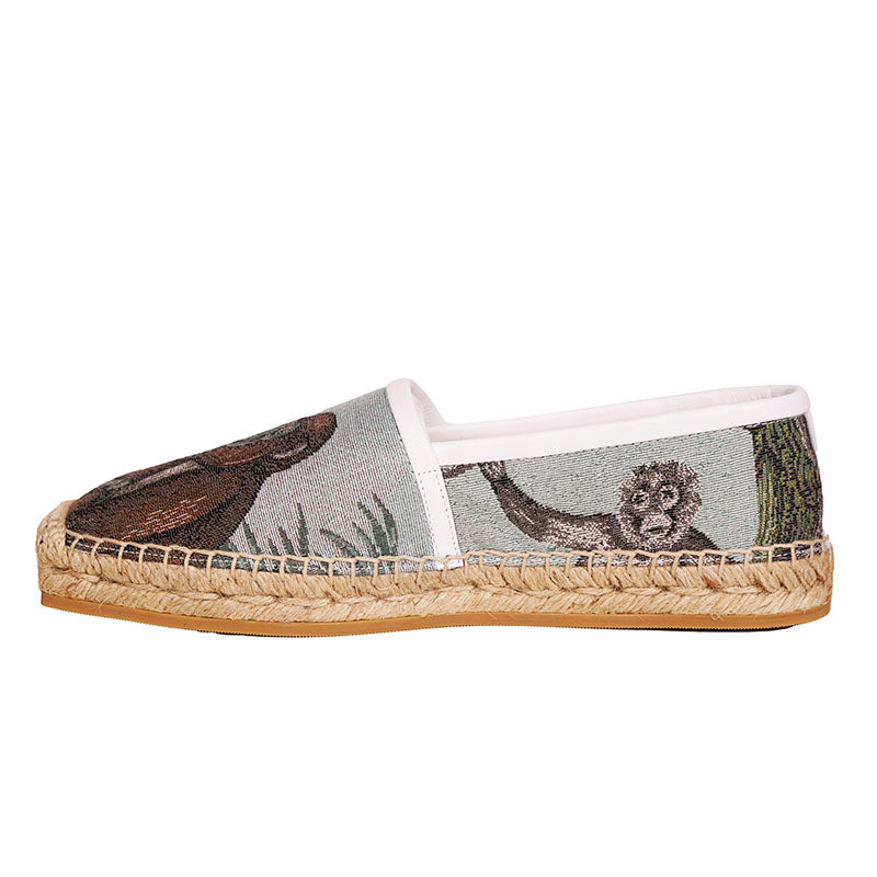 36.5 NEW $550 BURBERRY Woman's MONKEY JACQUARD Leather Trim ESPADRILLE FLATS 6.5
