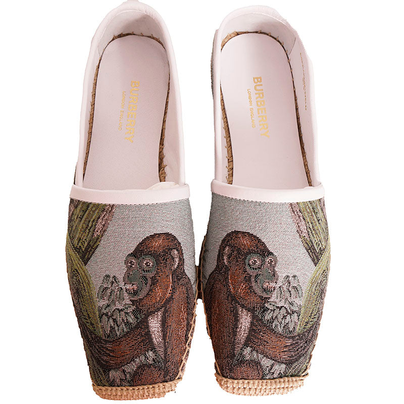 36.5 NEW $550 BURBERRY Woman's MONKEY JACQUARD Leather Trim ESPADRILLE FLATS 6.5