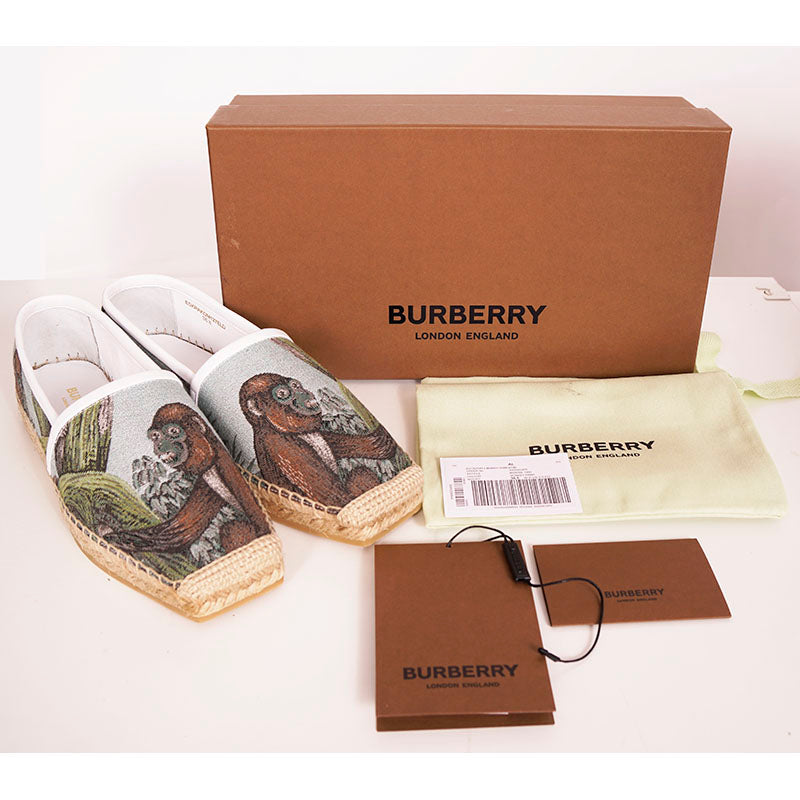 36.5 NEW $550 BURBERRY Woman's MONKEY JACQUARD Leather Trim ESPADRILLE FLATS 6.5