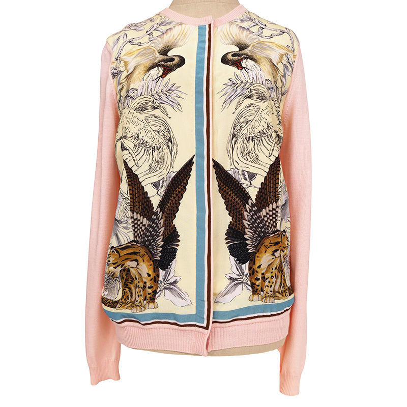 NEW $1,690 ROBERTO CAVALLI 2020 Resort HYBRID ANIMALS Layered Silk Wool CARDIGAN
