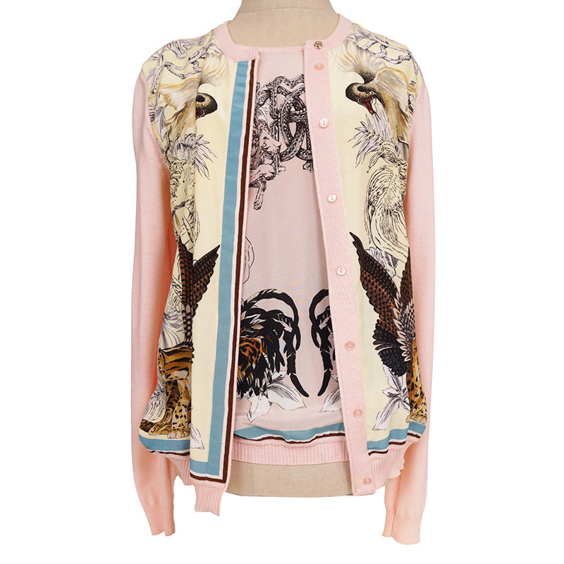 NEW $1,690 ROBERTO CAVALLI 2020 Resort HYBRID ANIMALS Layered Silk Wool CARDIGAN