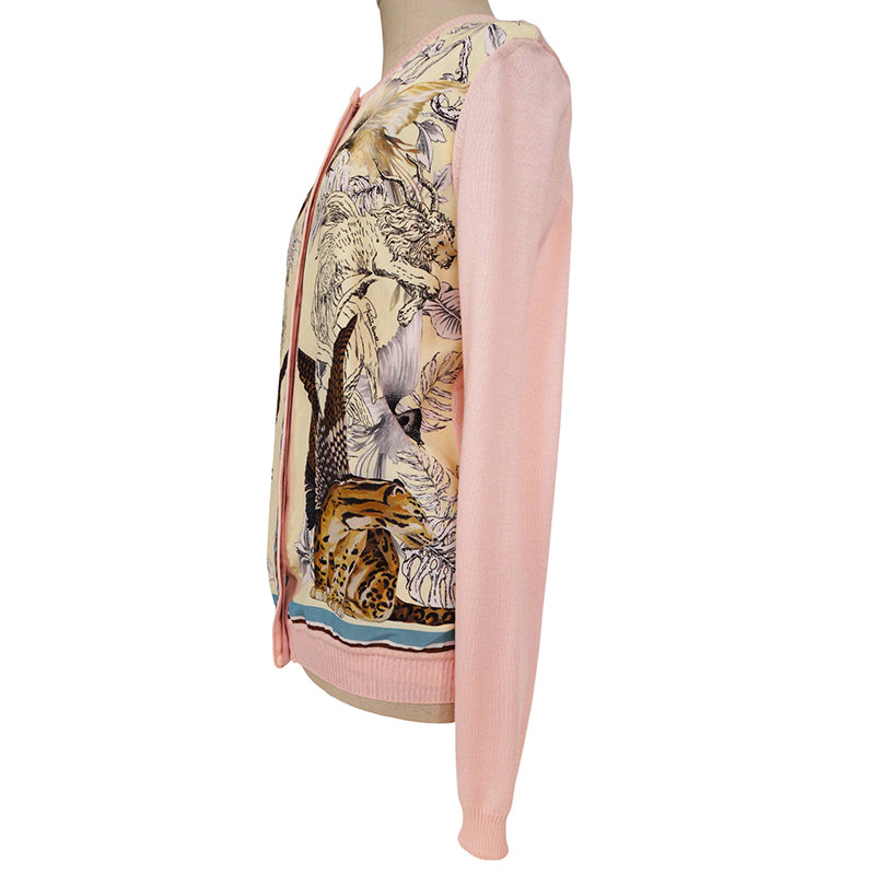 NEW $1,690 ROBERTO CAVALLI 2020 Resort HYBRID ANIMALS Layered Silk Wool CARDIGAN