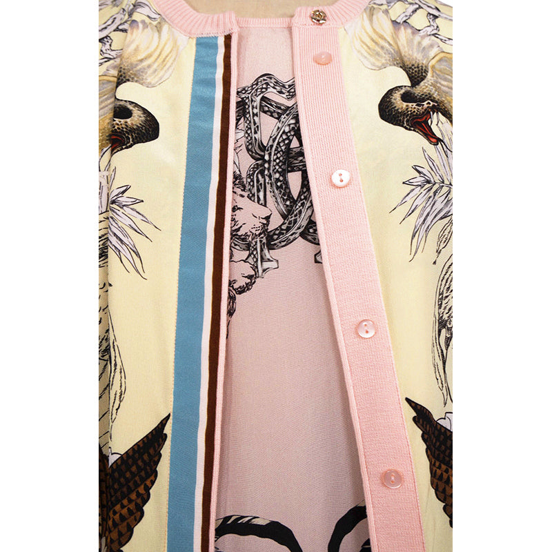 NEW $1,690 ROBERTO CAVALLI 2020 Resort HYBRID ANIMALS Layered Silk Wool CARDIGAN