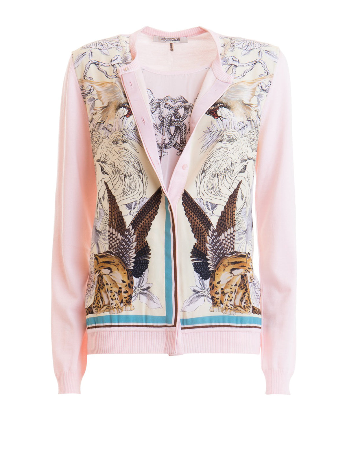 NEW $1,690 ROBERTO CAVALLI 2020 Resort HYBRID ANIMALS Layered Silk Wool CARDIGAN
