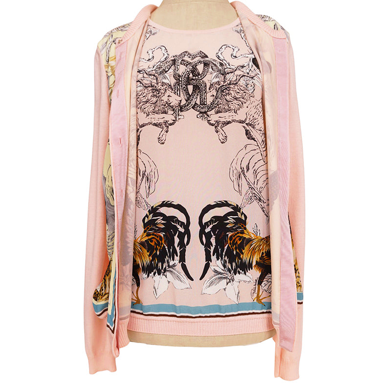 NEW $1,690 ROBERTO CAVALLI 2020 Resort HYBRID ANIMALS Layered Silk Wool CARDIGAN