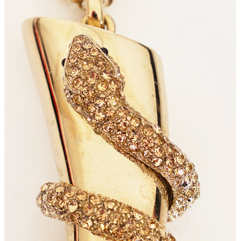 NEW $715 ROBERTO CAVALLI Gold Tone SNAKE HORN Swarovski Crystal Long NECKLACE