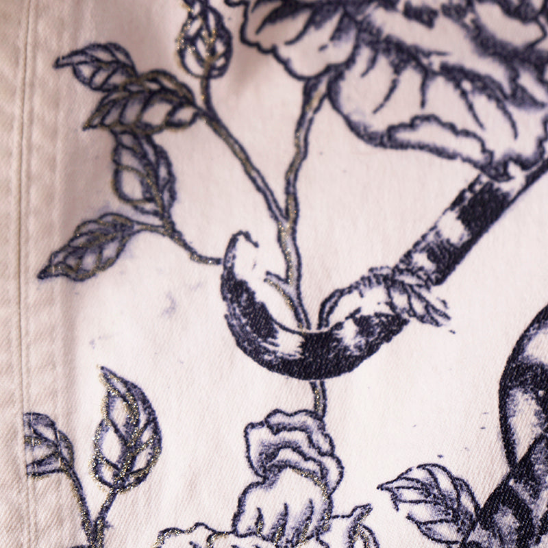 sz M VINTAGE ROBERTO CAVALLI 2003 TATTOO TIGER Floral FLAME HEART Cotton SKIRT