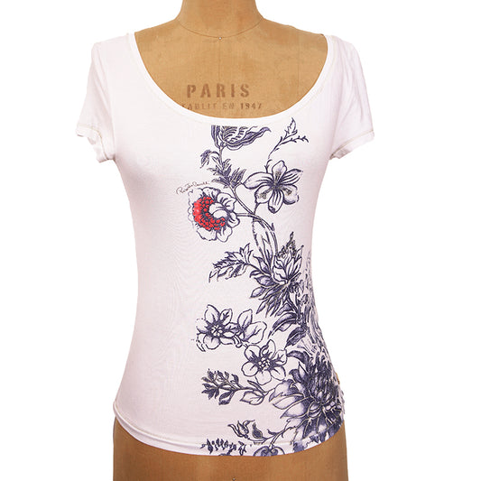 sz M VINTAGE ROBERTO CAVALLI 2003 TATTOO TIGER Floral Modal Jersey Tee TOP SHIRT