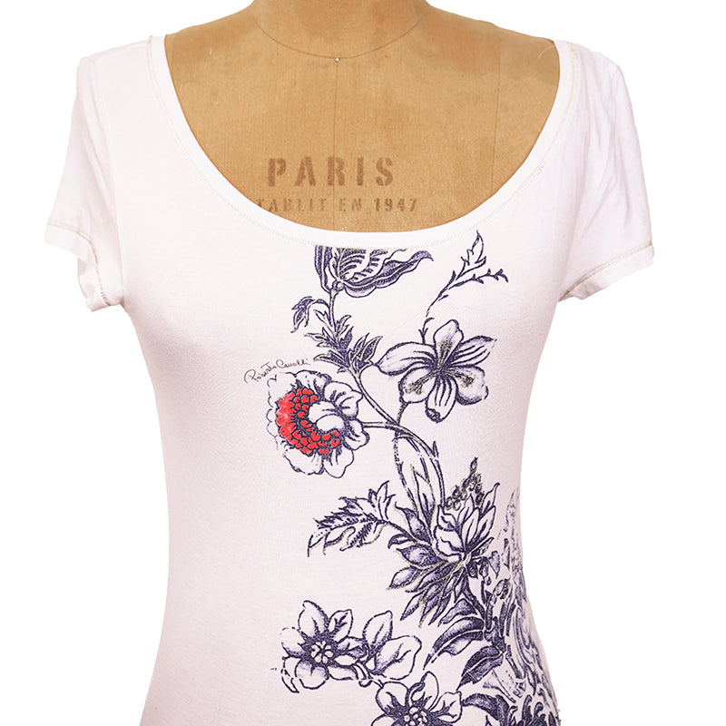sz M VINTAGE ROBERTO CAVALLI 2003 TATTOO TIGER Floral Modal Jersey Tee TOP SHIRT