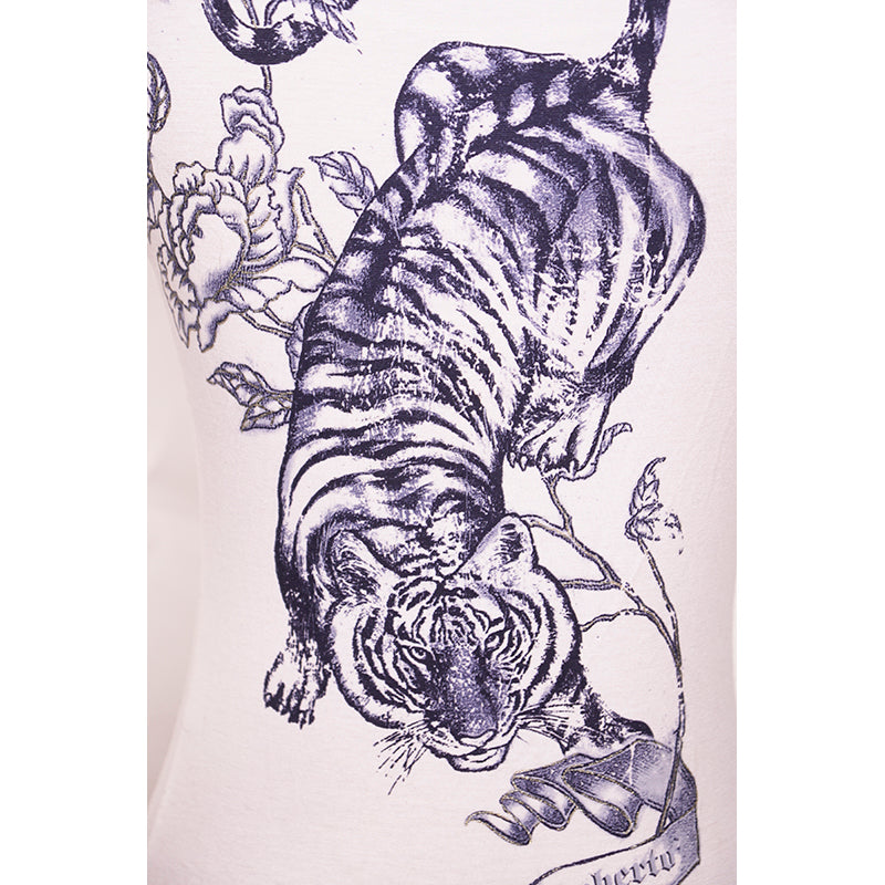 sz M VINTAGE ROBERTO CAVALLI 2003 TATTOO TIGER Floral Modal Jersey Tee TOP SHIRT
