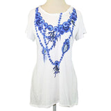 40 NEW $600 ROBERTO CAVALLI White Modal TROPICAL BLUE SHELL HORN T-shirt TEE TOP