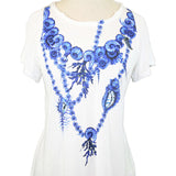 40 NEW $600 ROBERTO CAVALLI White Modal TROPICAL BLUE SHELL HORN T-shirt TEE TOP