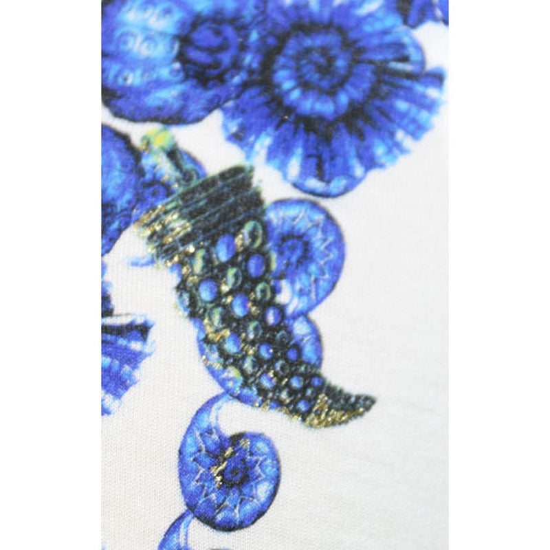 40 NEW $600 ROBERTO CAVALLI White Modal TROPICAL BLUE SHELL HORN T-shirt TEE TOP