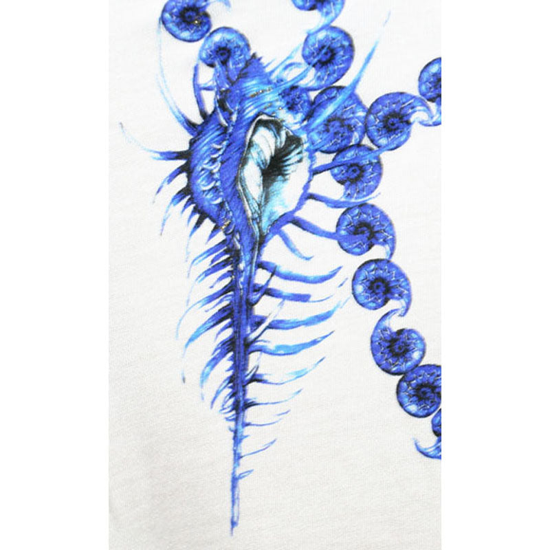 40 NEW $600 ROBERTO CAVALLI White Modal TROPICAL BLUE SHELL HORN T-shirt TEE TOP