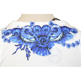 40 NEW $600 ROBERTO CAVALLI White Modal TROPICAL BLUE SHELL HORN T-shirt TEE TOP