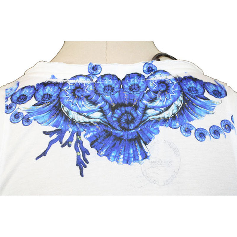40 NEW $600 ROBERTO CAVALLI White Modal TROPICAL BLUE SHELL HORN T-shirt TEE TOP