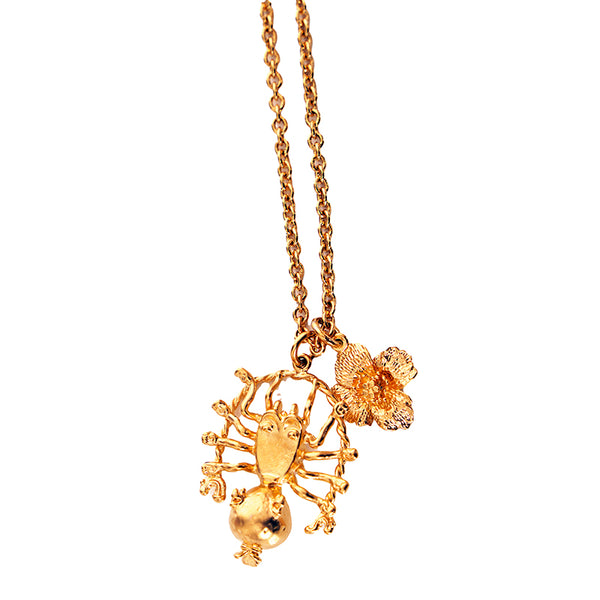 NEW $660 CHRISTIAN DIOR Mille Fleurs de SPIDER & FLOWER CHARM Gold Tone NECKLACE