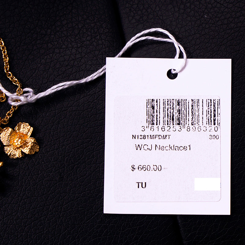 NEW $660 CHRISTIAN DIOR Mille Fleurs de SPIDER & FLOWER CHARM Gold Tone NECKLACE