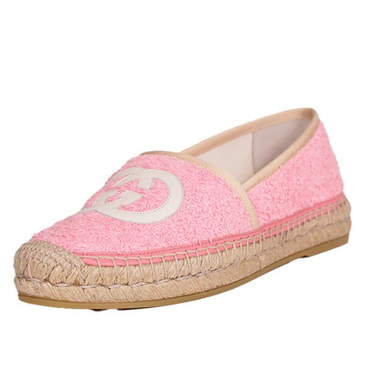 37.5 NEW $620 GUCCI Pink TERRY CLOTH Large GG LOGO Espadrille SUMMER FLATS NIB
