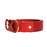 38/95 SALVATORE FERRAGAMO Men’s Red Leather GANCINI ENAMEL BUCKLE BELT CI-679068