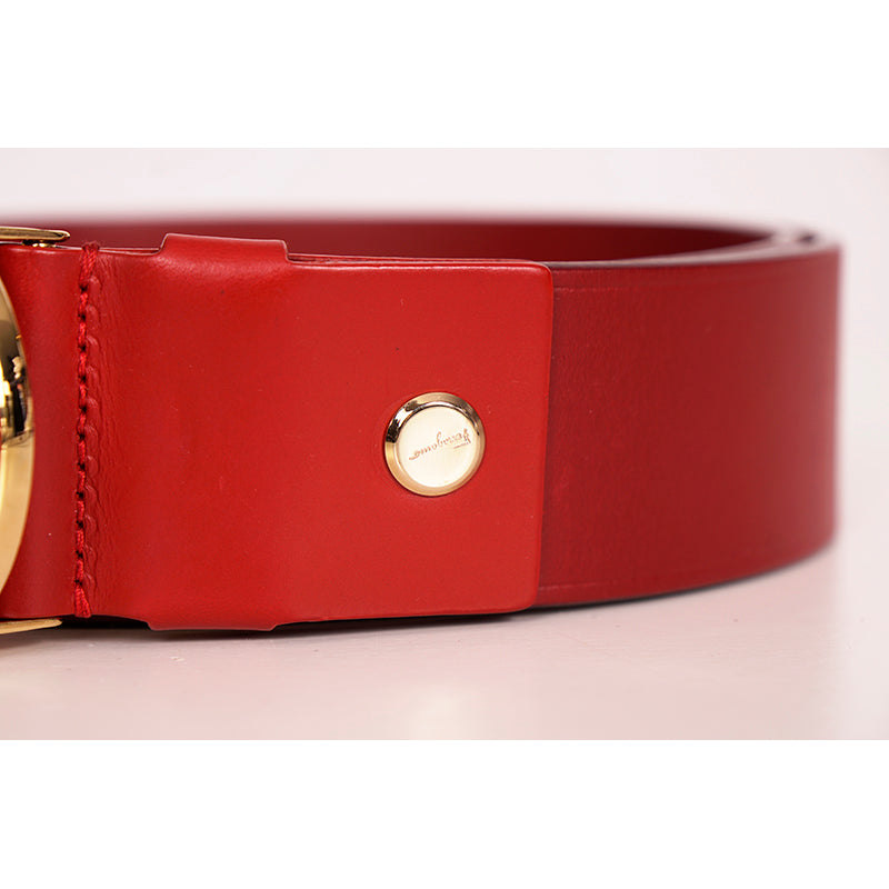 38/95 SALVATORE FERRAGAMO Men’s Red Leather GANCINI ENAMEL BUCKLE BELT CI-679068