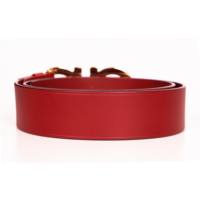 38/95 SALVATORE FERRAGAMO Men’s Red Leather GANCINI ENAMEL BUCKLE BELT CI-679068