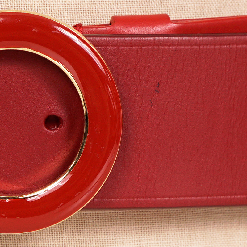 38/95 SALVATORE FERRAGAMO Men’s Red Leather GANCINI ENAMEL BUCKLE BELT CI-679068