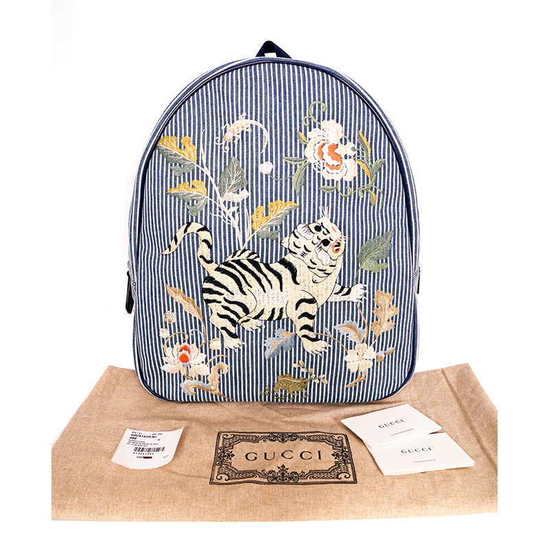 NEW $1500 GUCCI JUNIOR X Oshkosh B'gosh COLLAB Stripe WHITE TIGER Backpack BAG