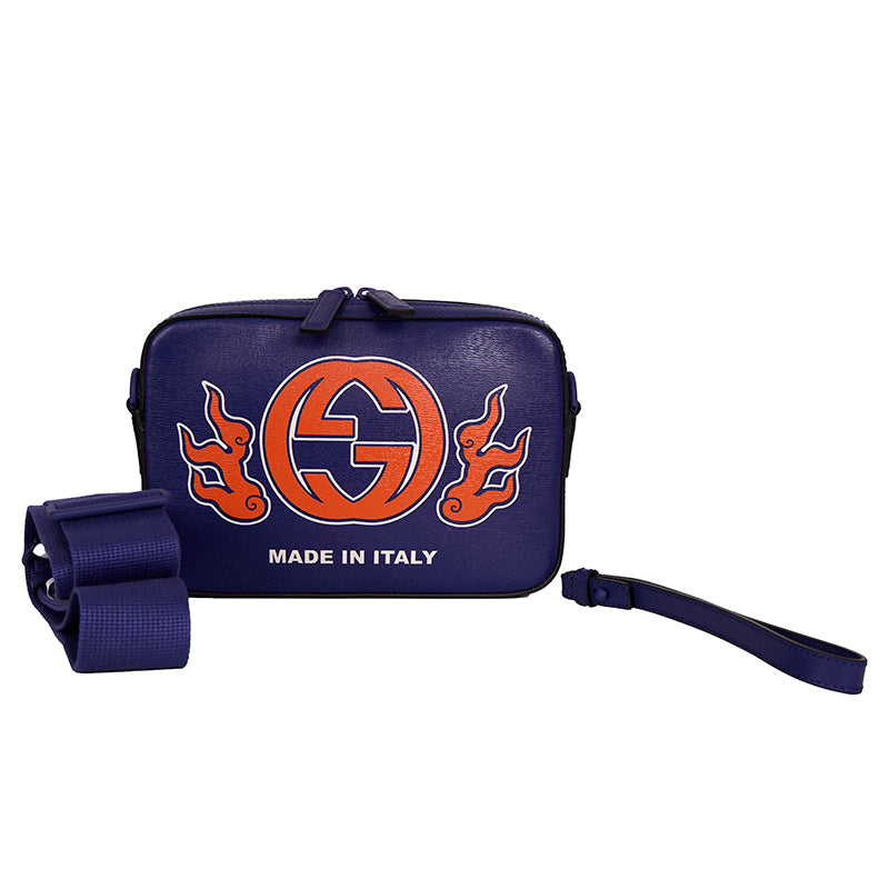 NEW $1,395 GUCCI Chinese New Year DRAGON GG LOGO Blue Leather CAMERA BAG NIB