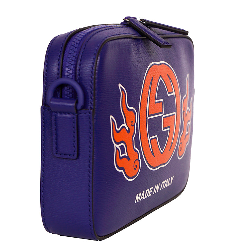 NEW $1,395 GUCCI Chinese New Year DRAGON GG LOGO Blue Leather CAMERA BAG NIB