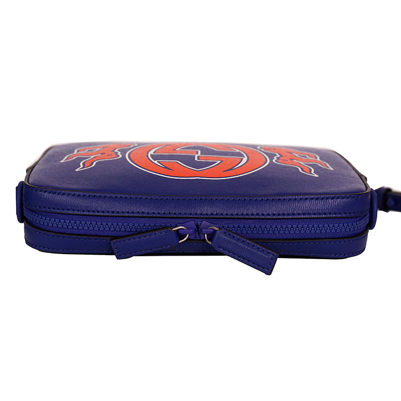 NEW $1,395 GUCCI Chinese New Year DRAGON GG LOGO Blue Leather CAMERA BAG NIB