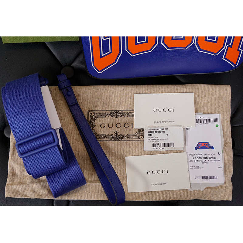 NEW $1,395 GUCCI Chinese New Year DRAGON GG LOGO Blue Leather CAMERA BAG NIB